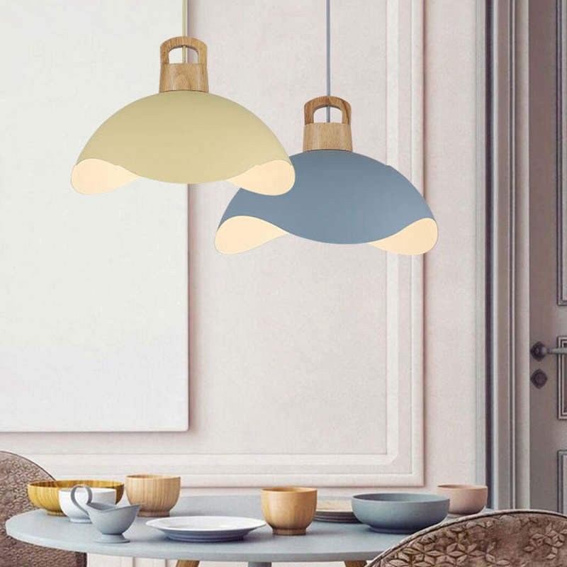 Morandi Colorful Shade Single Pendant Lights, Wood & Metal - Lumpaz