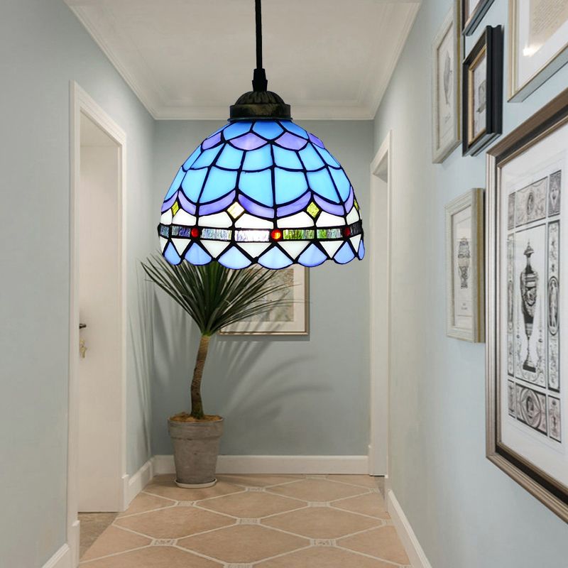 Alessio Tiffany Multicolor Bell Pendant Light, Yellow/Beige/Brown/Khaki/Blue/Purple - Lumpaz