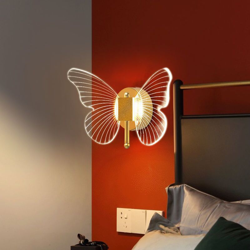 Kady Cute Butterfly Metal Wall Lamp, Gold - Lumpaz