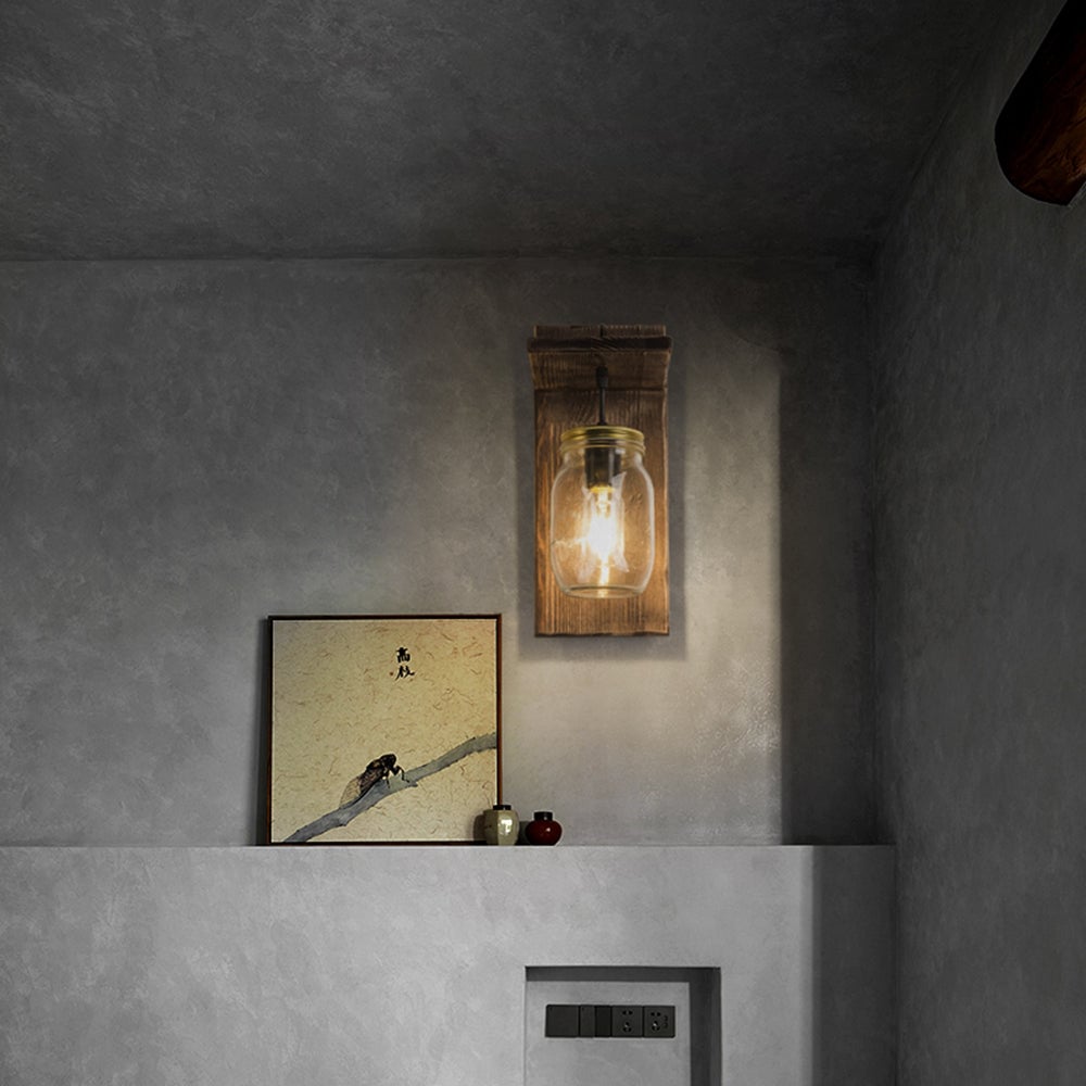Austin Vintage Jar Shape Wood Metal Wall Lamp - Lumpaz