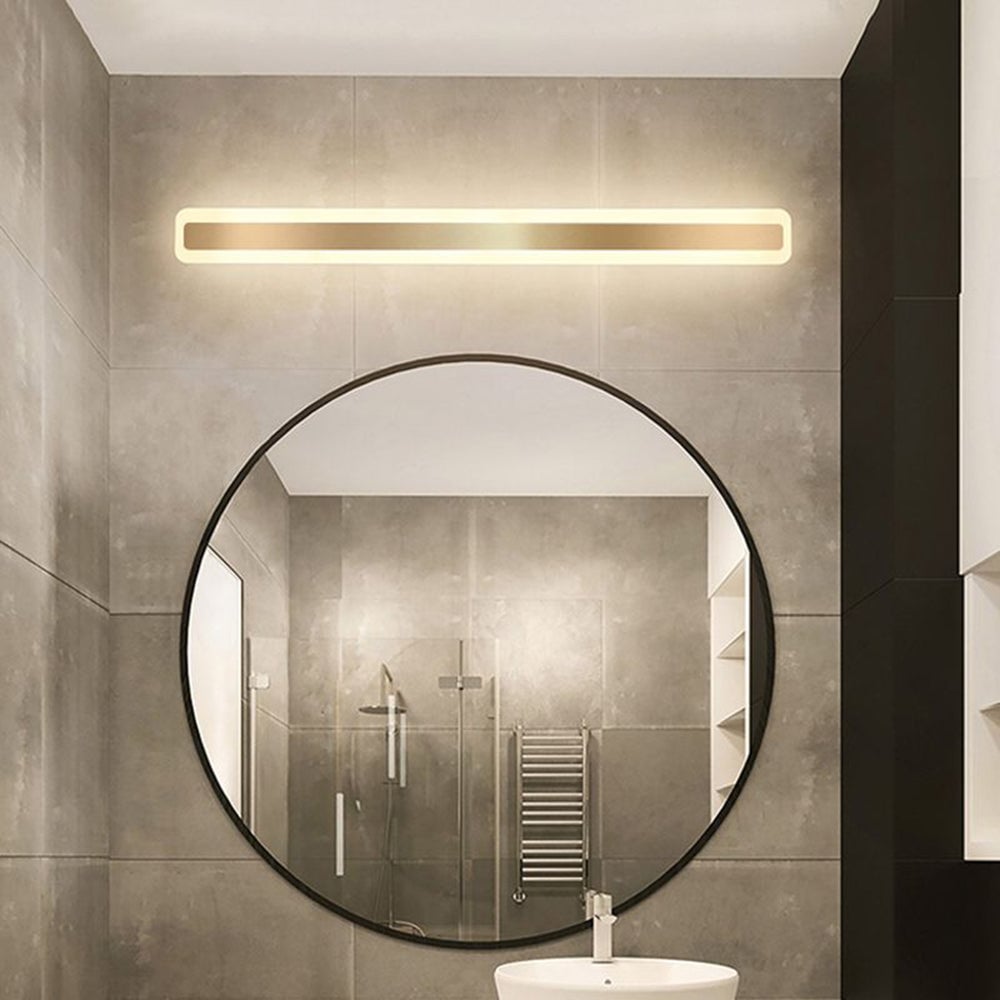 Leigh Modern Rectangular Vanity Mirror Front Wall Lamp, Gold - Lumpaz