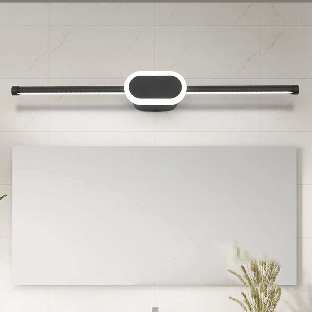 Edge Modern Rectangular/Round Mirror Front Wall Lamp, White/Black - Lumpaz