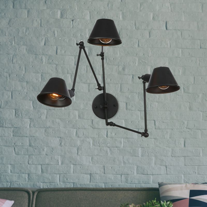 Brady Vintage Adjustable Metal Wall Lamp, Black/Rust, Bedroom - Lumpaz