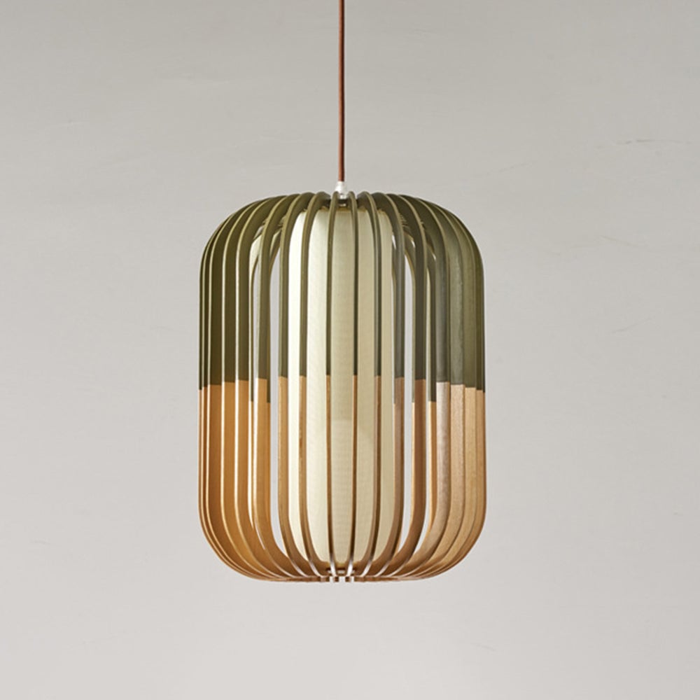Ozawa Modern Birdcage Wood/Fabric Pendant Light - Lumpaz