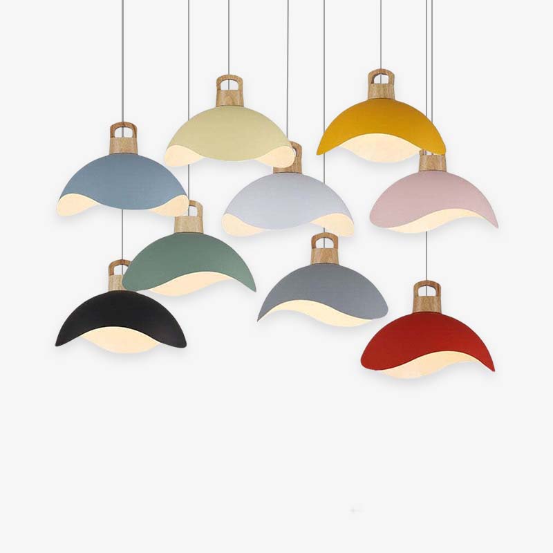 Morandi Colorful Shade Single Pendant Lights, Wood & Metal - Lumpaz