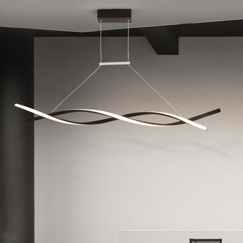 Pendant Light Linear Double Wave Modern, Metal, Black/Gray, Bedroom - Lumpaz