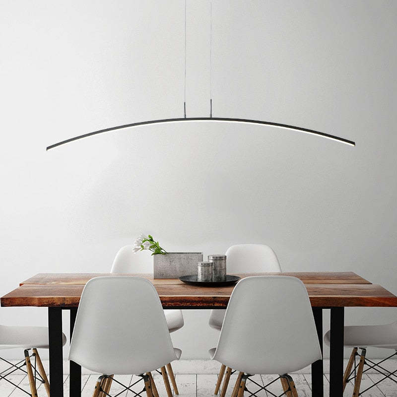 Edge Curved Linear Pendant Light for Dining Room, Black/White - Lumpaz