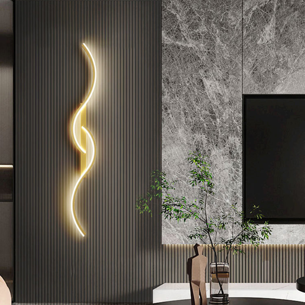 Modern Linear Wave Bedroom Wall Lamp Black/Gold Living Room - Lumpaz