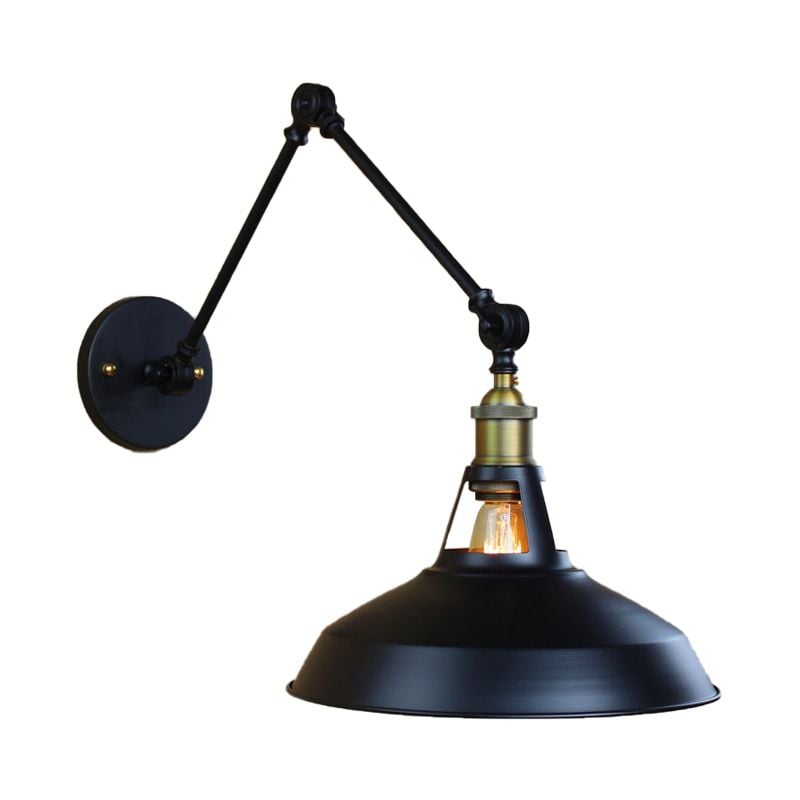 Brady Wall Lamp Dome Modern, Metal Adjustable, Black/Rust, Bedroom - Lumpaz