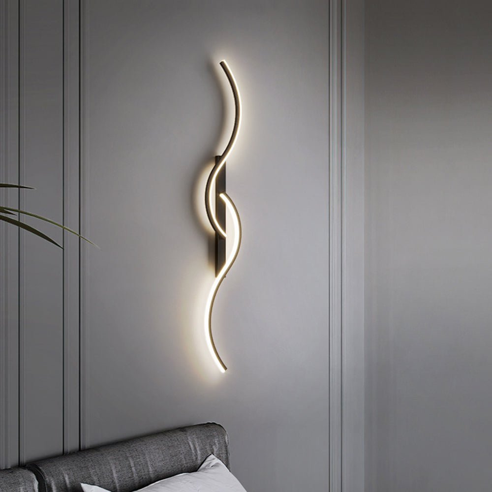 Modern Linear Wave Bedroom Wall Lamp Black/Gold Living Room - Lumpaz
