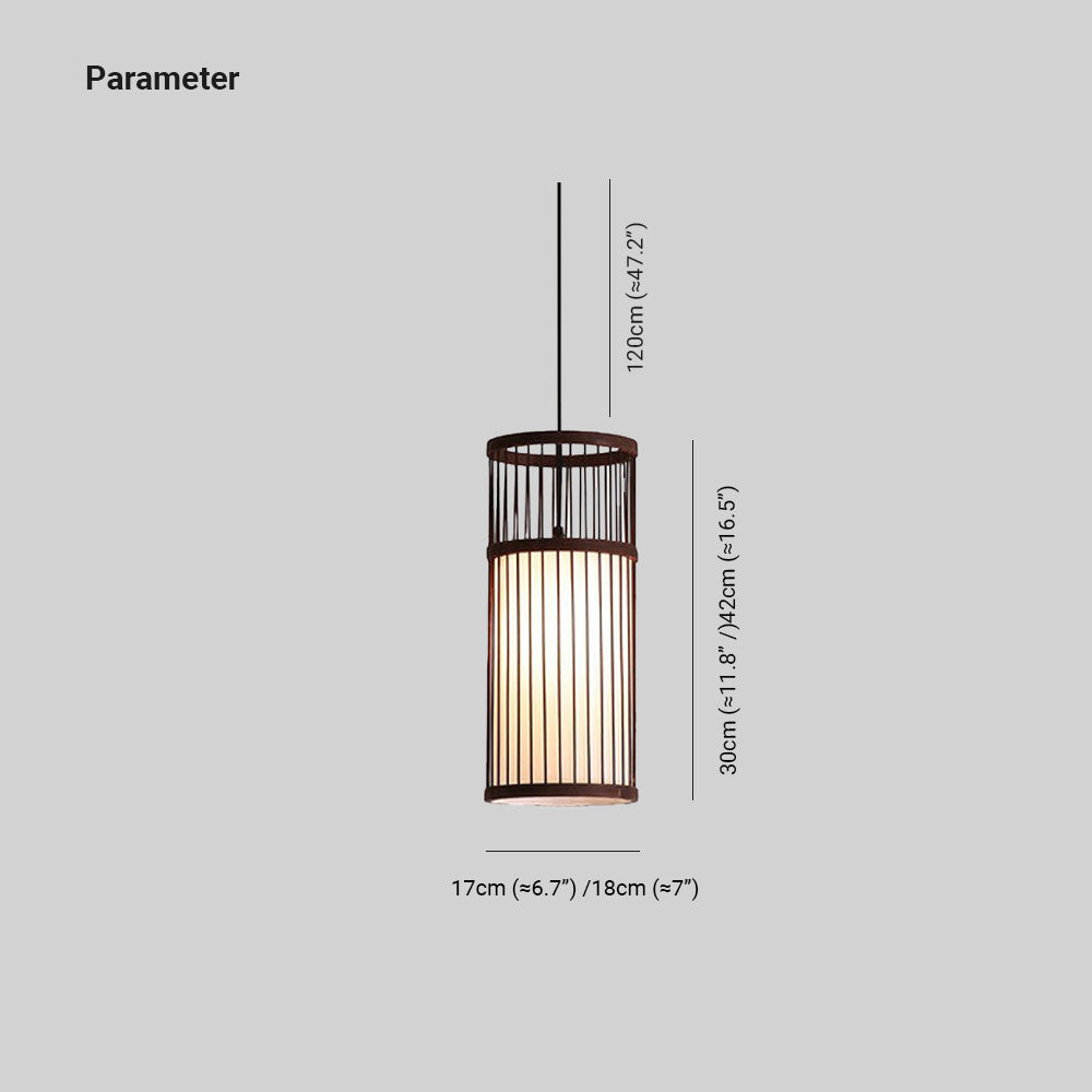 Ozawa Weave Cylinder Pendant Light, Coffee/Wood, Metal/Bamboo - Lumpaz