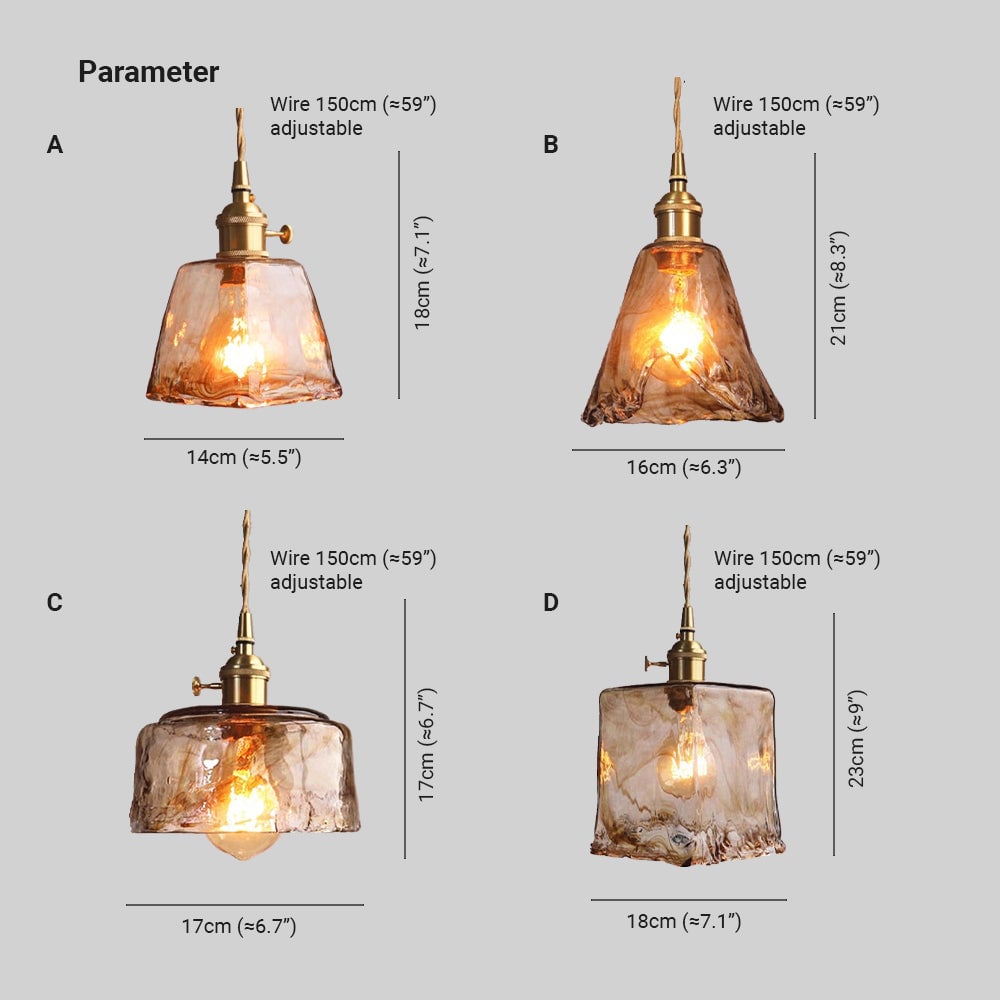 Levy Vintage Style Industrial Pendant Light Retro Metal Glass Brass - Lumpaz