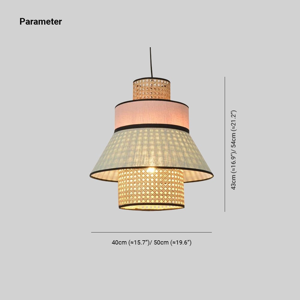 Ritta Farmhouse Fabric/Rattan Pendant Light, 2 Style - Lumpaz