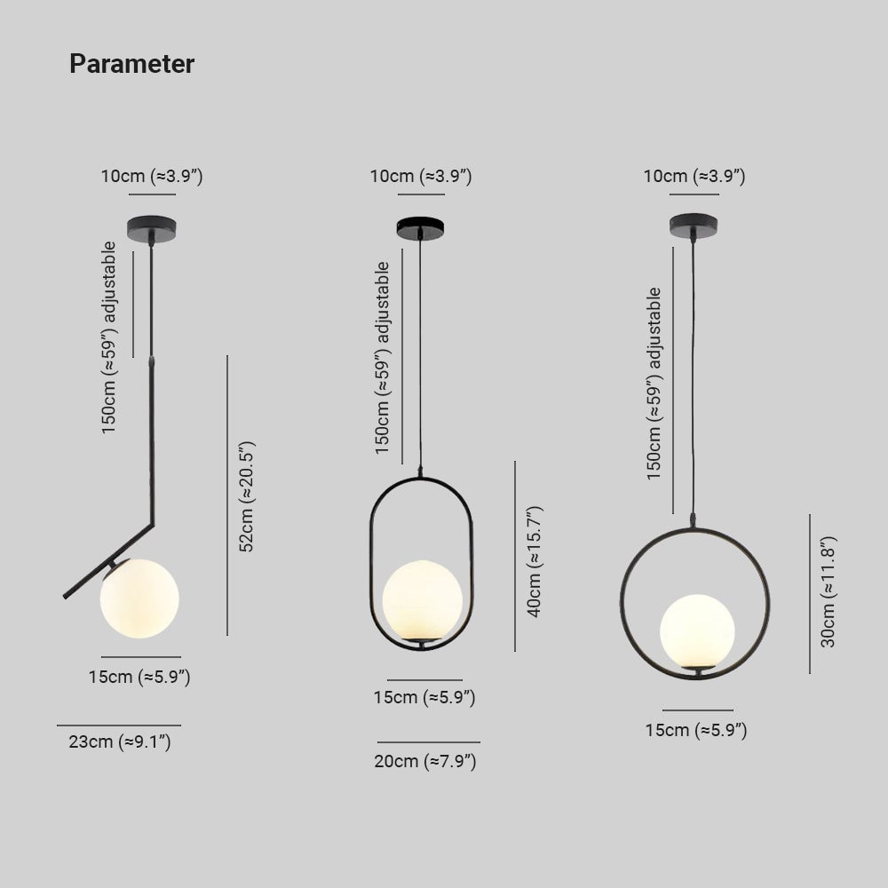 Valentina Modern Globe Metal/Glass Pendant Light, 3 Style - Lumpaz