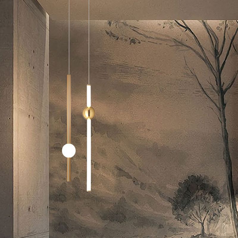 Edge Modern Linear Metal Pendant Light, White/Gold - Lumpaz