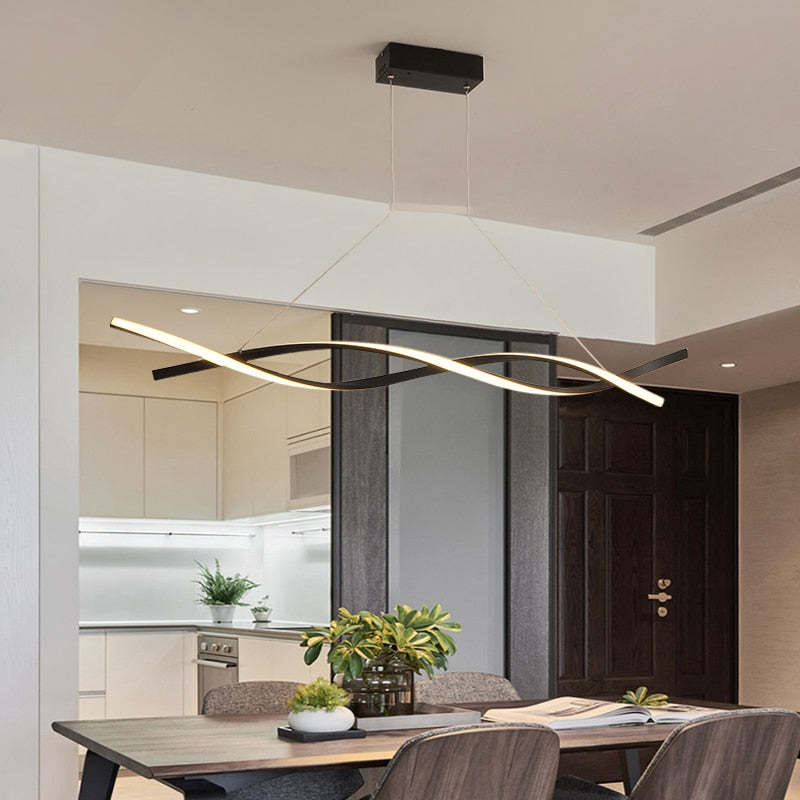 Pendant Light Linear Double Wave Modern, Metal, Black/Gray, Bedroom - Lumpaz