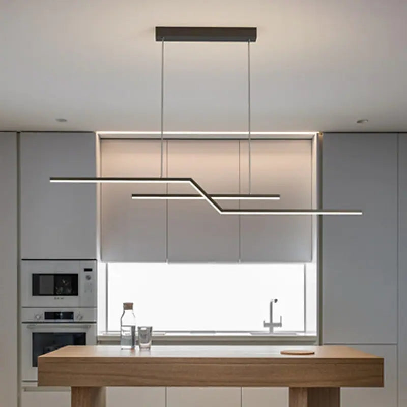 Parallel Fold Linear Pendant Light, Black/Gold, Living Room - Lumpaz