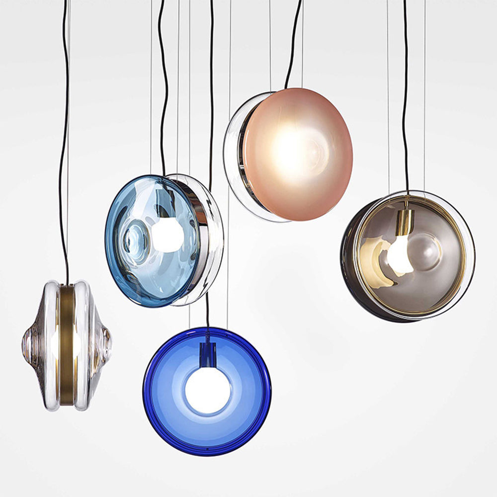 Hailie Art Round Glass Pendant Light, Metal&Glass, 6 Color - Lumpaz