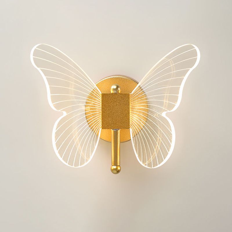 Kady Cute Butterfly Metal Wall Lamp, Gold - Lumpaz
