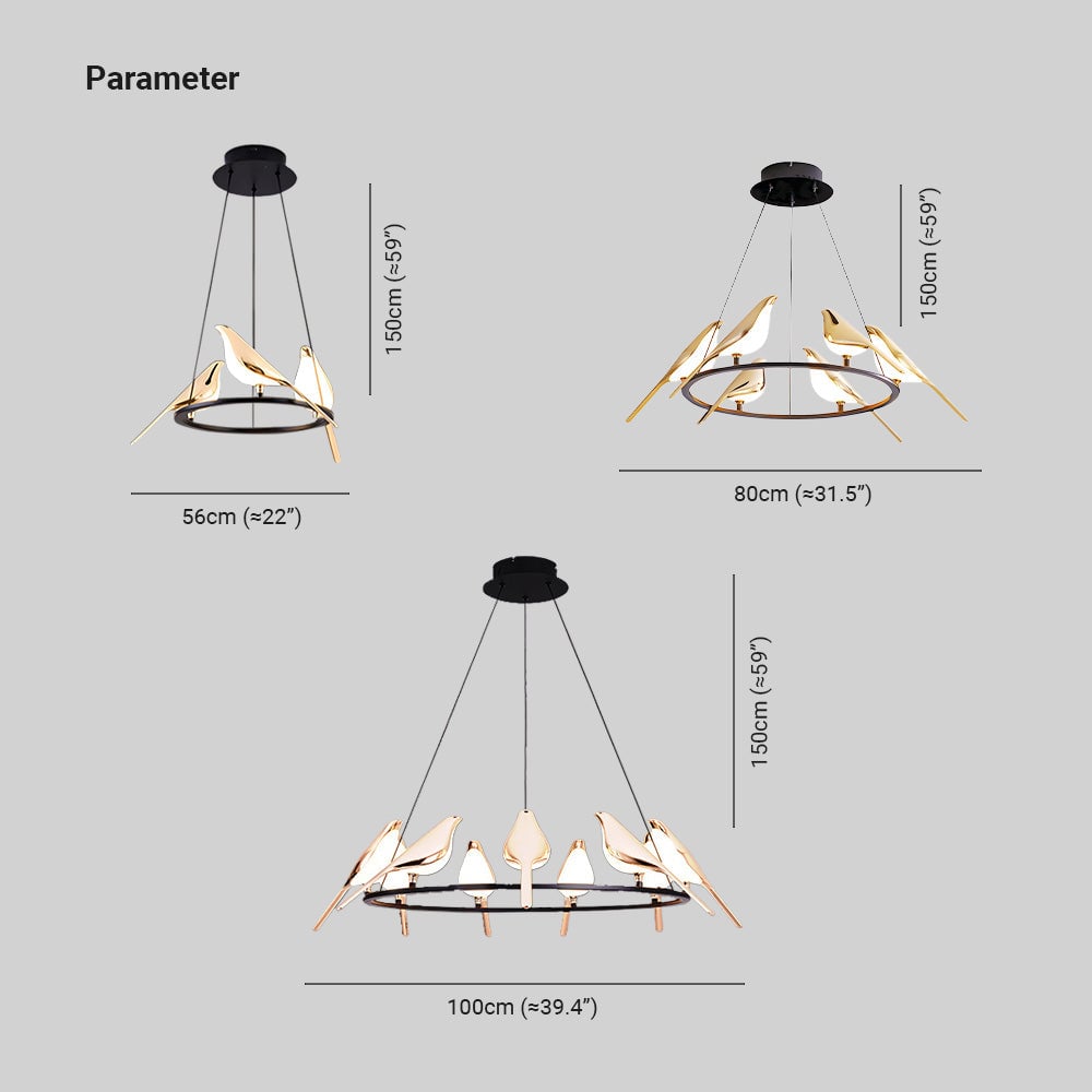 Alice Art Deco Modern Bird Pendant Light, 3/6/9 Heads, Gold - Lumpaz