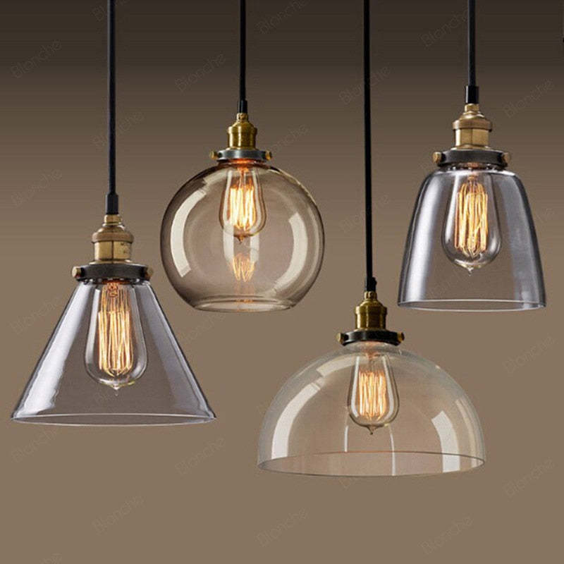 Levy Industrial Metal/Glass Pendant Light Clear/Amber/Smoke Gray Dining Room - Lumpaz