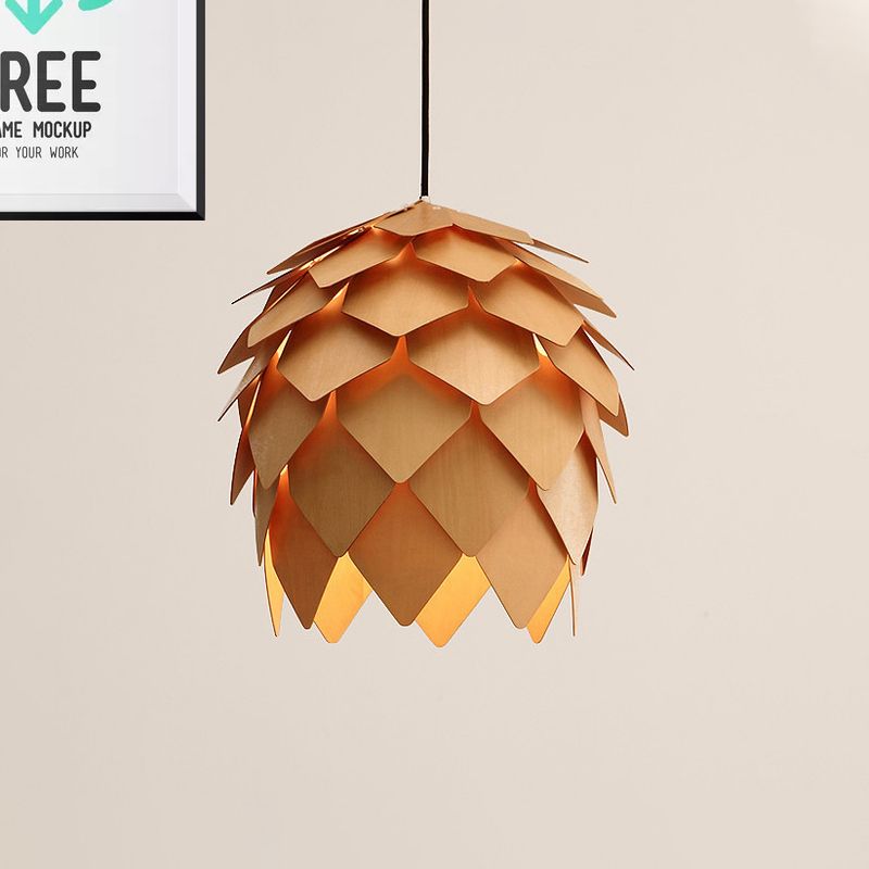 Ozawa Designer Pinecone Shape Wood Pendant Light, 10"/16"/19.5"/23.5" - Lumpaz