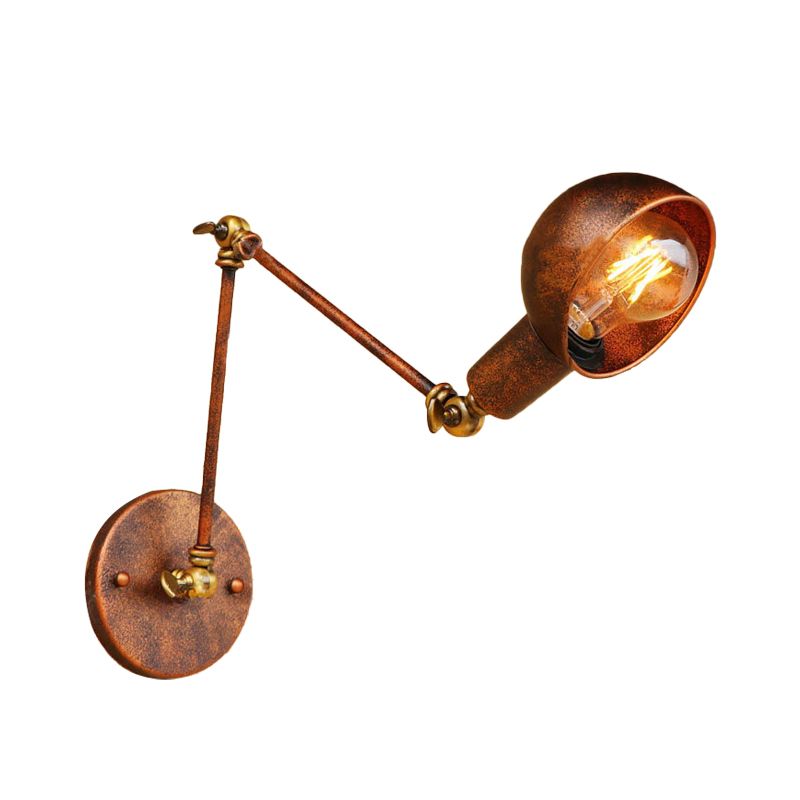 Brady Vintage Hemispheric Rust Adjustable Wall Lamp, Brass, Bedroom - Lumpaz