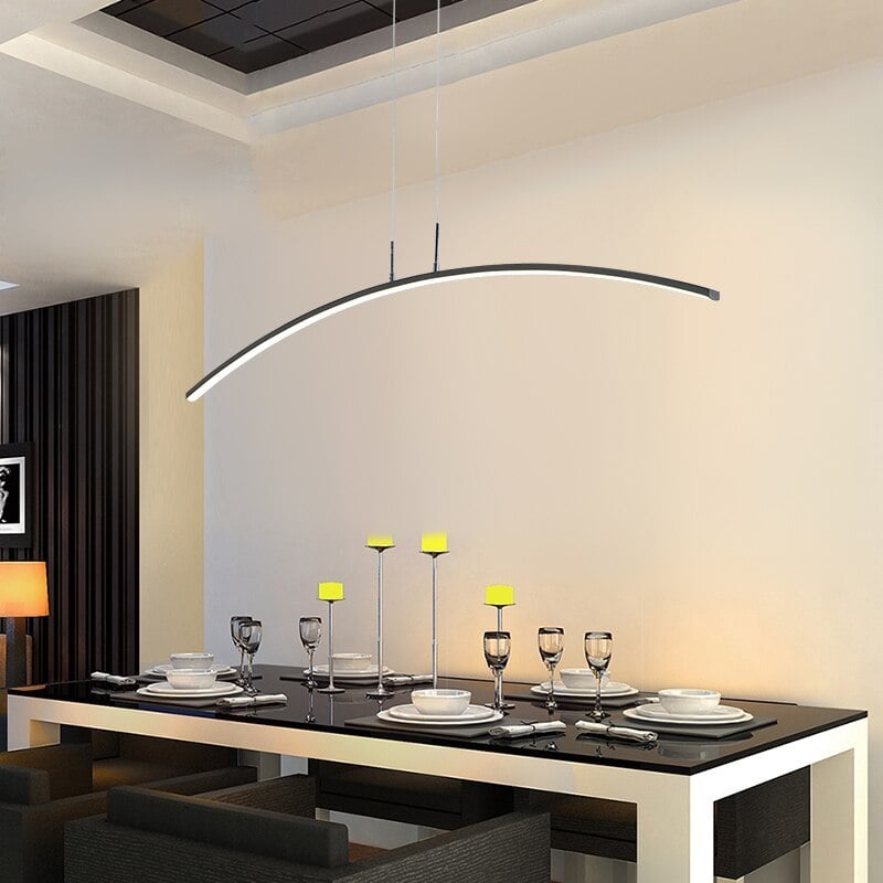 Edge Curved Linear Pendant Light for Dining Room, Black/White - Lumpaz