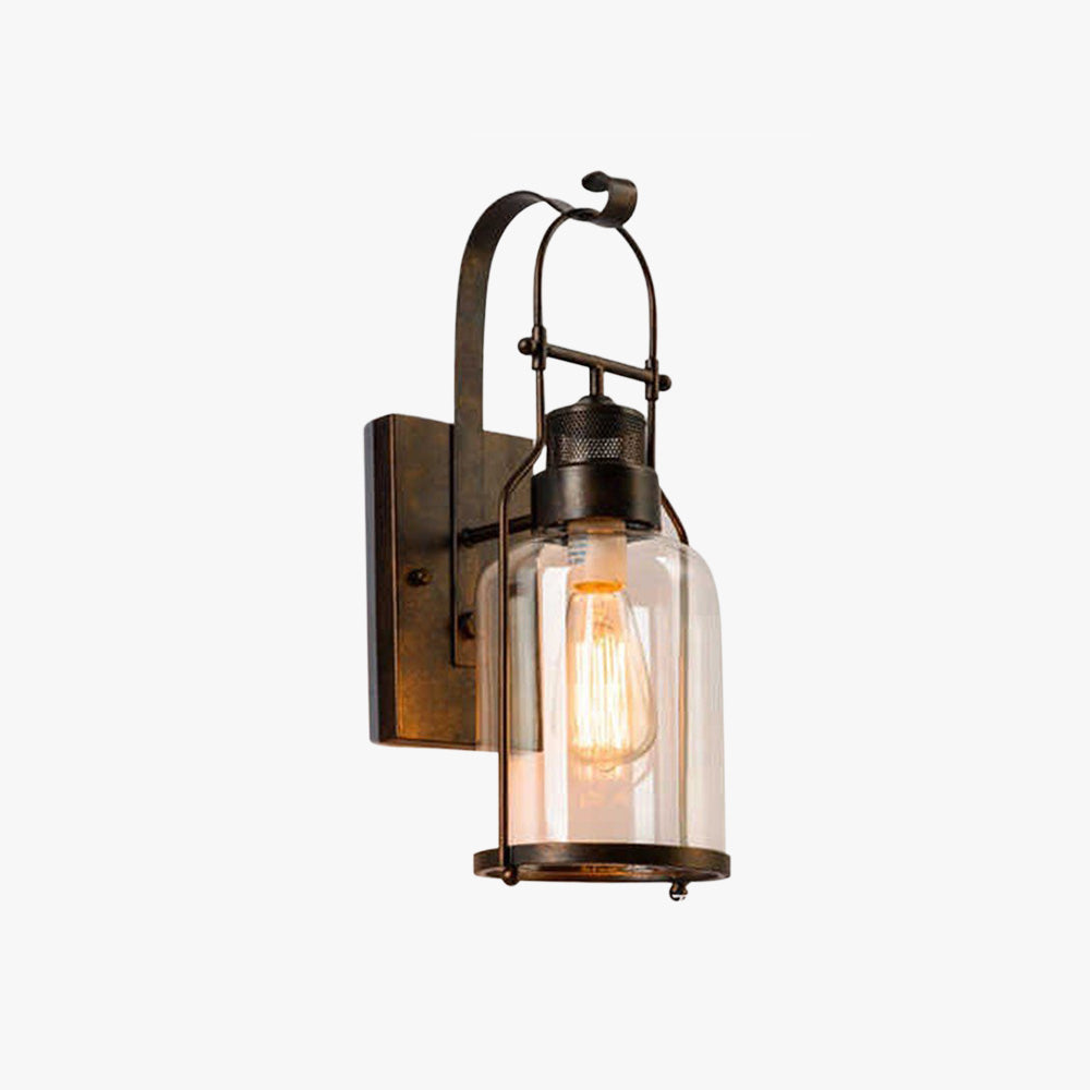 Alessio Vintage Lantern Glass/Metal Wall Lamp, Black/Rusty - Lumpaz