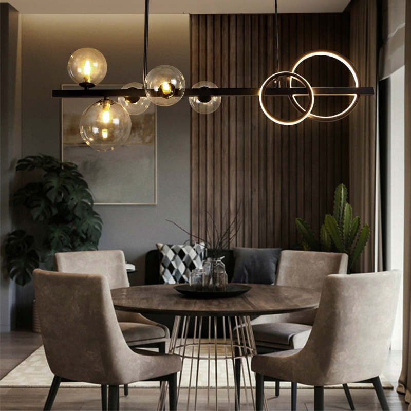 Valentina Pendant Light Bubble Circle Modern, Metal, Black/Gold, Bedroom - Lumpaz