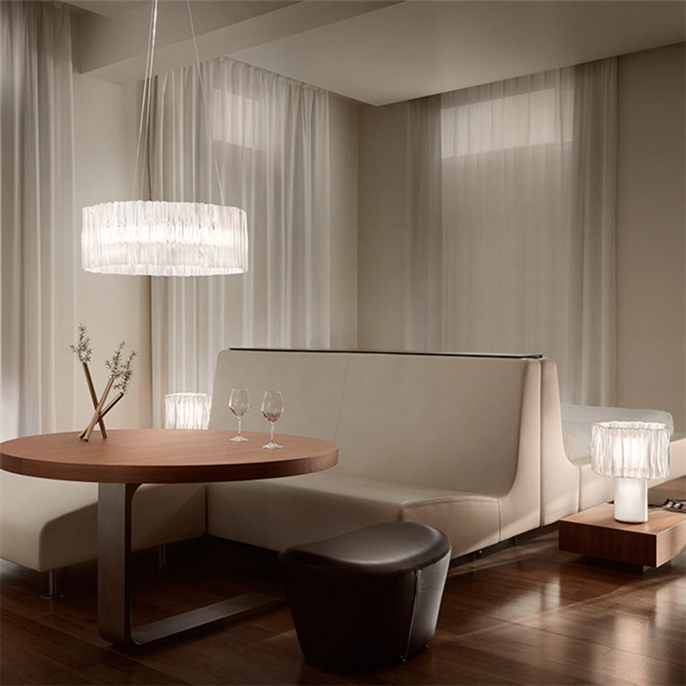 Kristy Modern Luxury Pleated Pendant Light, Circle, Acrylic/Stainless Steel - Lumpaz