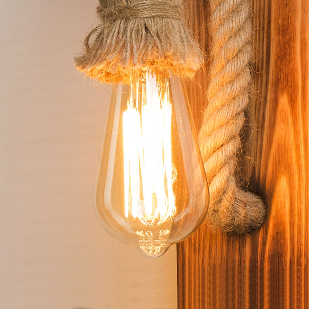 Austin Vintage Rectangular LED Wall Light, Wood/Hemp Rope, Dining Room - Lumpaz