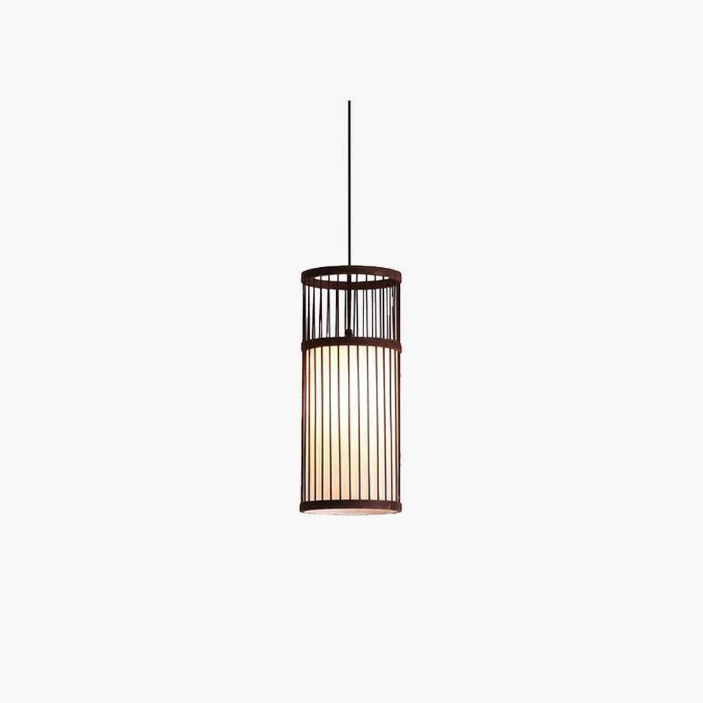 Ozawa Weave Cylinder Pendant Light, Coffee/Wood, Metal/Bamboo - Lumpaz
