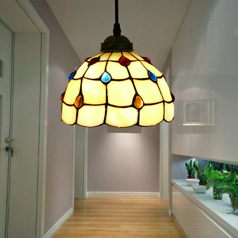 Alessio Tiffany Multicolor Bell Pendant Light, Yellow/Beige/Brown/Khaki/Blue/Purple - Lumpaz