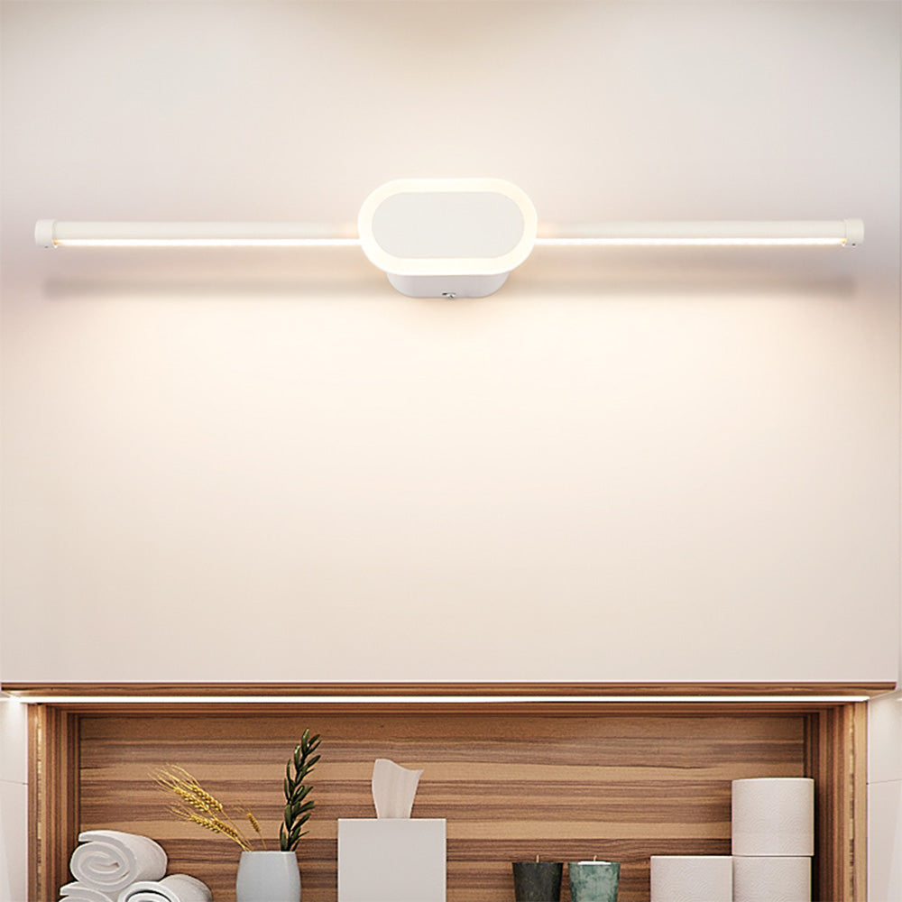 Edge Modern Rectangular/Round Mirror Front Wall Lamp, White/Black - Lumpaz