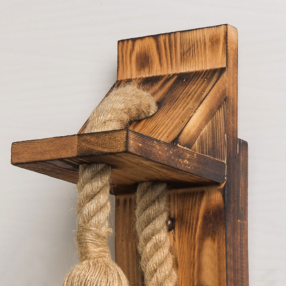 Austin Vintage Rectangular LED Wall Light, Wood/Hemp Rope, Dining Room - Lumpaz