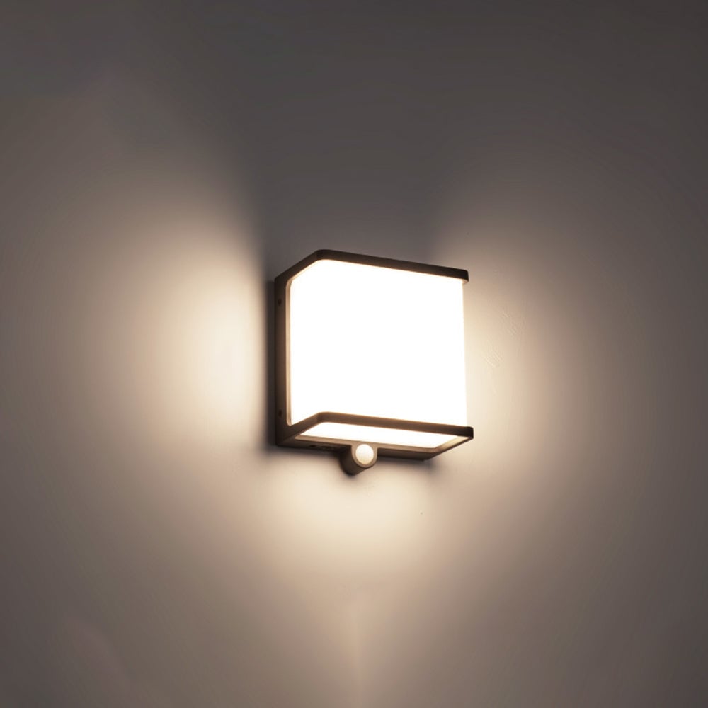 Orr Modern Minimalist Rectangular Acrylic Sensor Solar Outdoor Wall Lamp, Black/White - Lumpaz