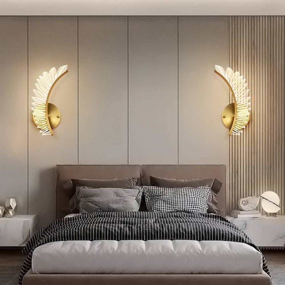 Kristy Modern Crystal Wall Lamp Gold Wings Design Sconce for Bedroom - Lumpaz