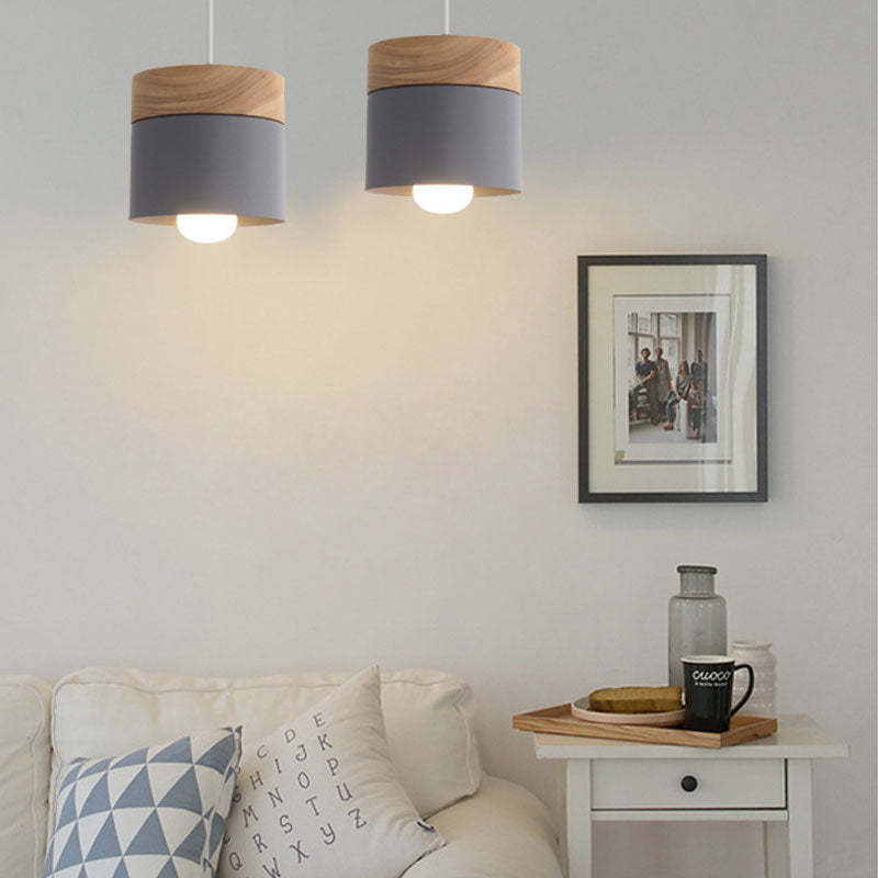 Morandi Modern Can Shape Metal/Wood Pendant Light - Lumpaz