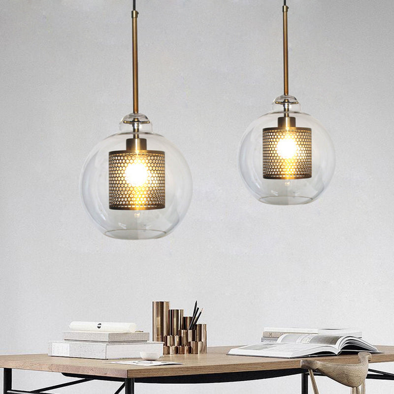 Oneal Contemporary Golden Pendant Light, Metal/Glass, Globe/Cylindric - Lumpaz