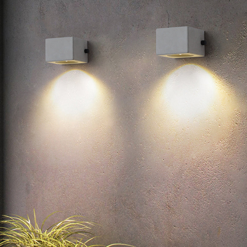 Orr Minimalist Cement Square Outdoor Wall Lamp, White - Lumpaz