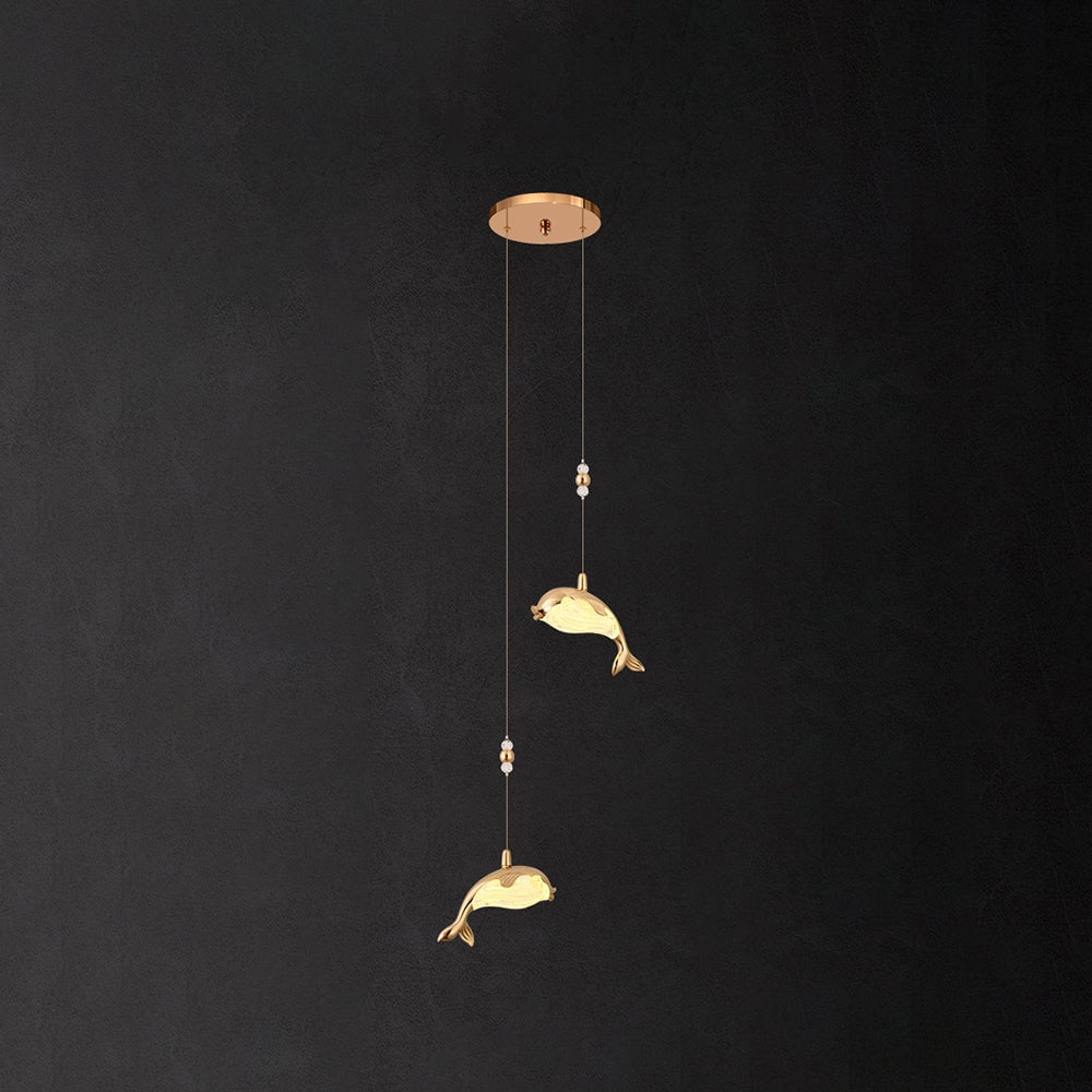 Jibril Modern Dolphin Metal Pendant Light, Gold, Metal/Acrylic - Lumpaz