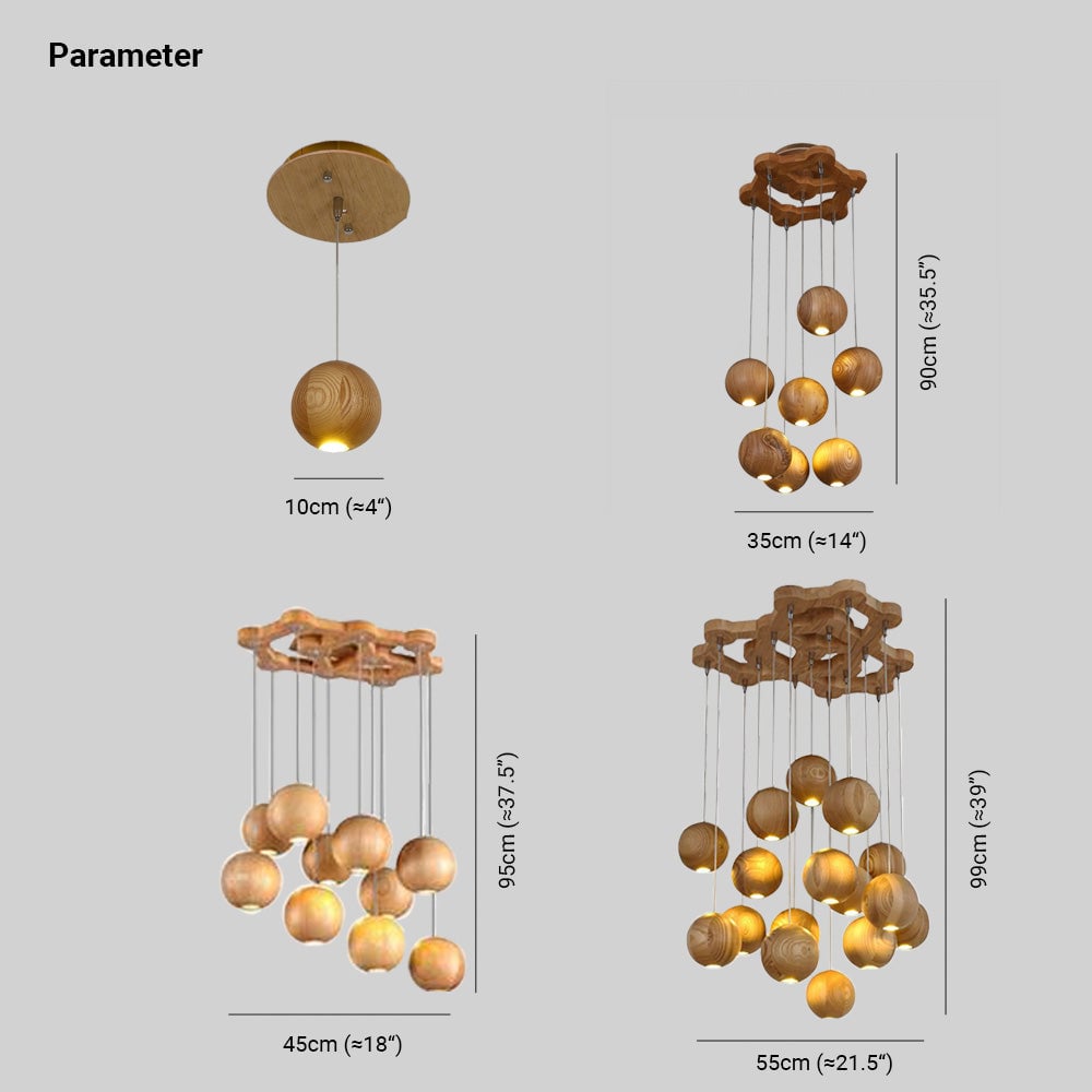 Ozawa Pendant Light Globe Minimalist, Cluster Wood, log color, Kitchen Island - Lumpaz