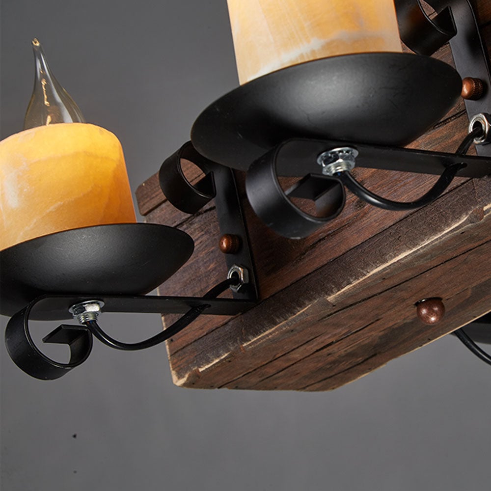 Austin Retro Rectangular Metal/Wood Pendant Light, Walnut - Lumpaz