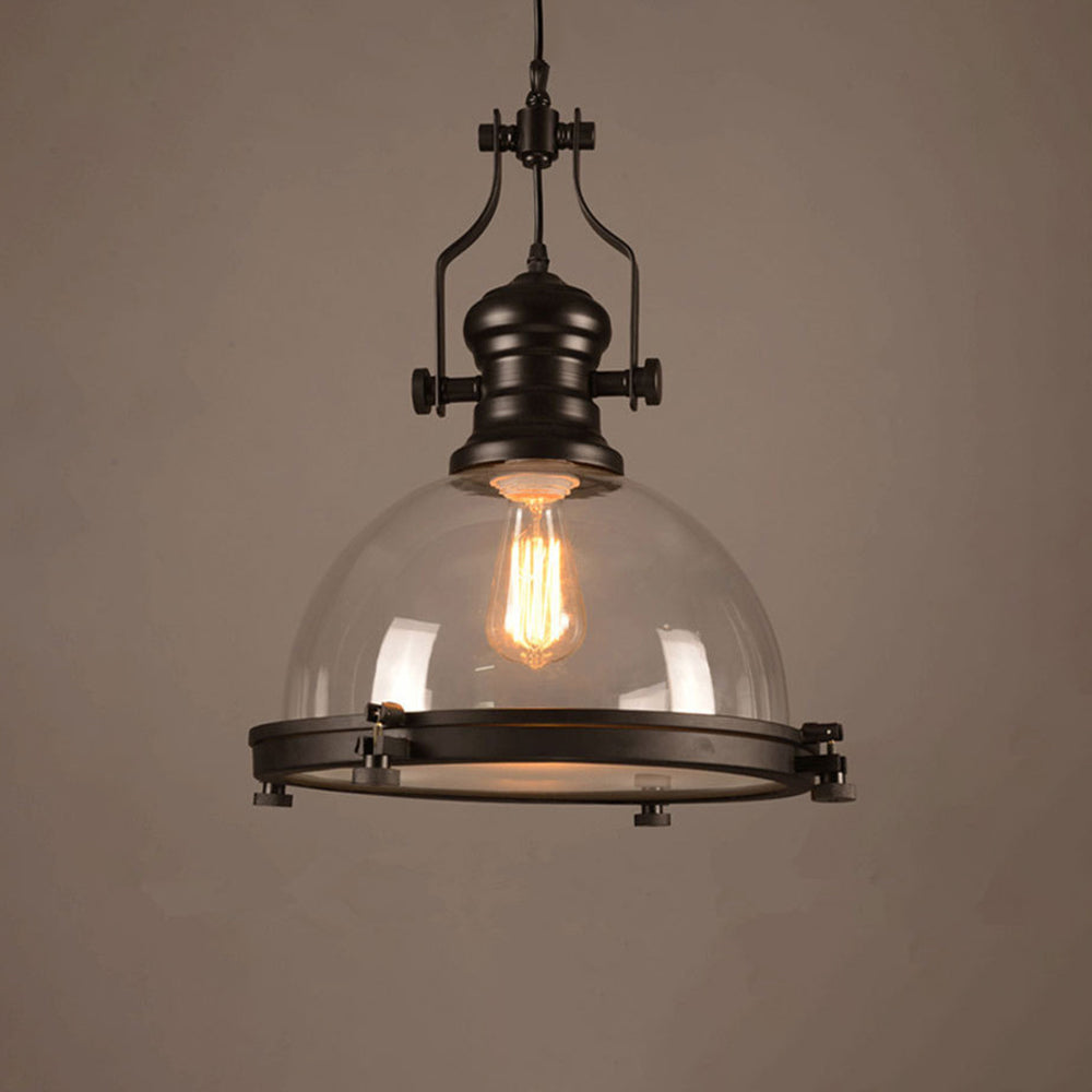 Alessio Vintage Hemispherical Glass Pendant Light, Black - Lumpaz