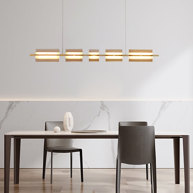 Evette Modern Nordic Linear Copper/Glass Pendant Light, Brass/Black - Lumpaz