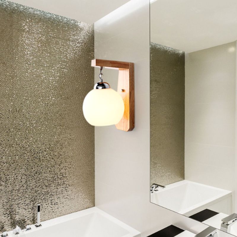 Ozawa Nordic Globe Glass/Wood Vanity Wall Light, Living Room - Lumpaz