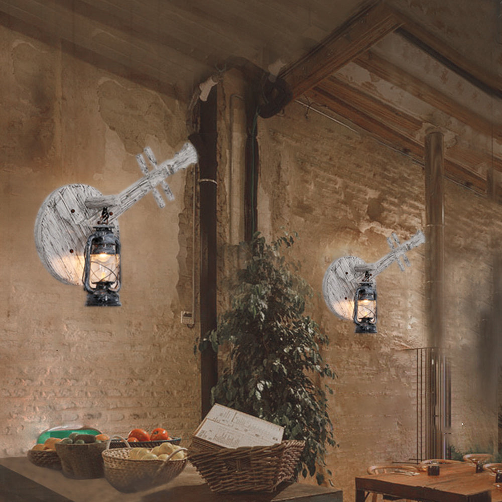 Austin Wall Lamp Lute Vintage Lantern Wooden Gray, Dining Room - Lumpaz