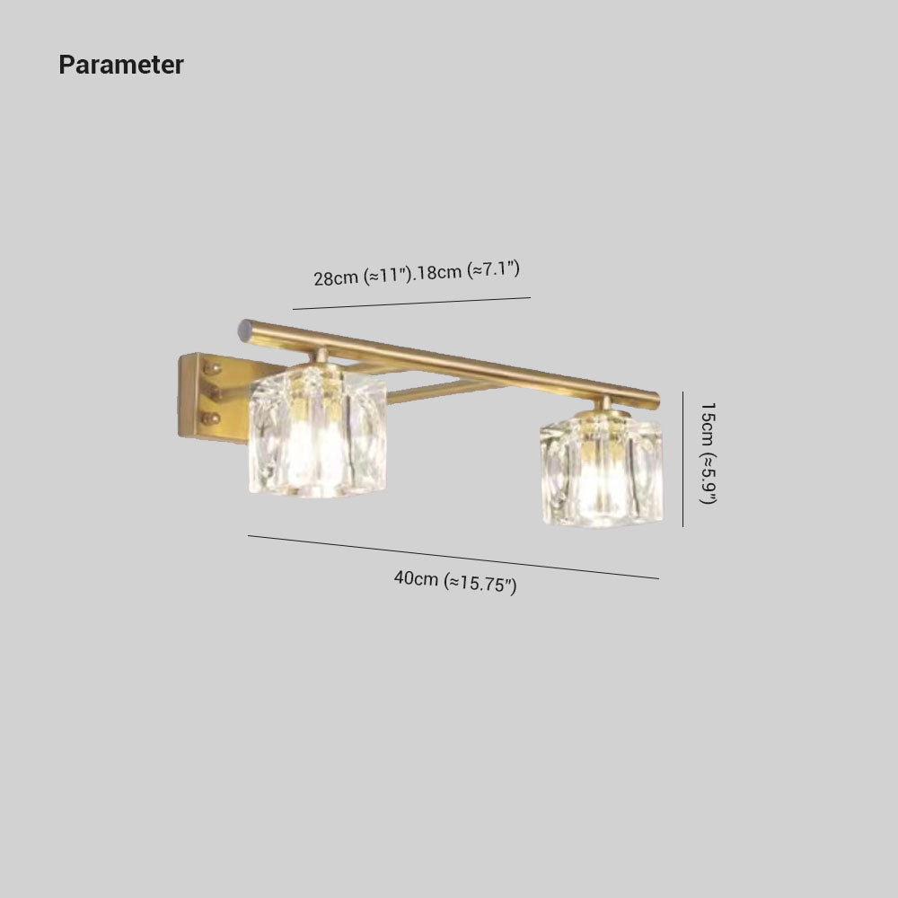 Kristy Wall Lamp Modern Mirror Front Vanity, Metal/Crystal, Gold, Bathroom - Lumpaz