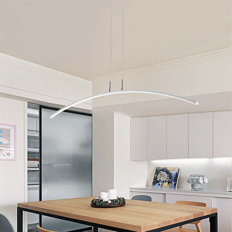 Edge Curved Linear Pendant Light for Dining Room, Black/White - Lumpaz